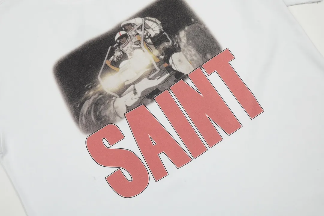 VT9236 P130💰 Saint Michael x FREEDOM comic vintage retro distressed short sleeves Small neckline design White ink digital direct printing High street retro heavy distressed washed Vintage short sleeves Size: S M L XL